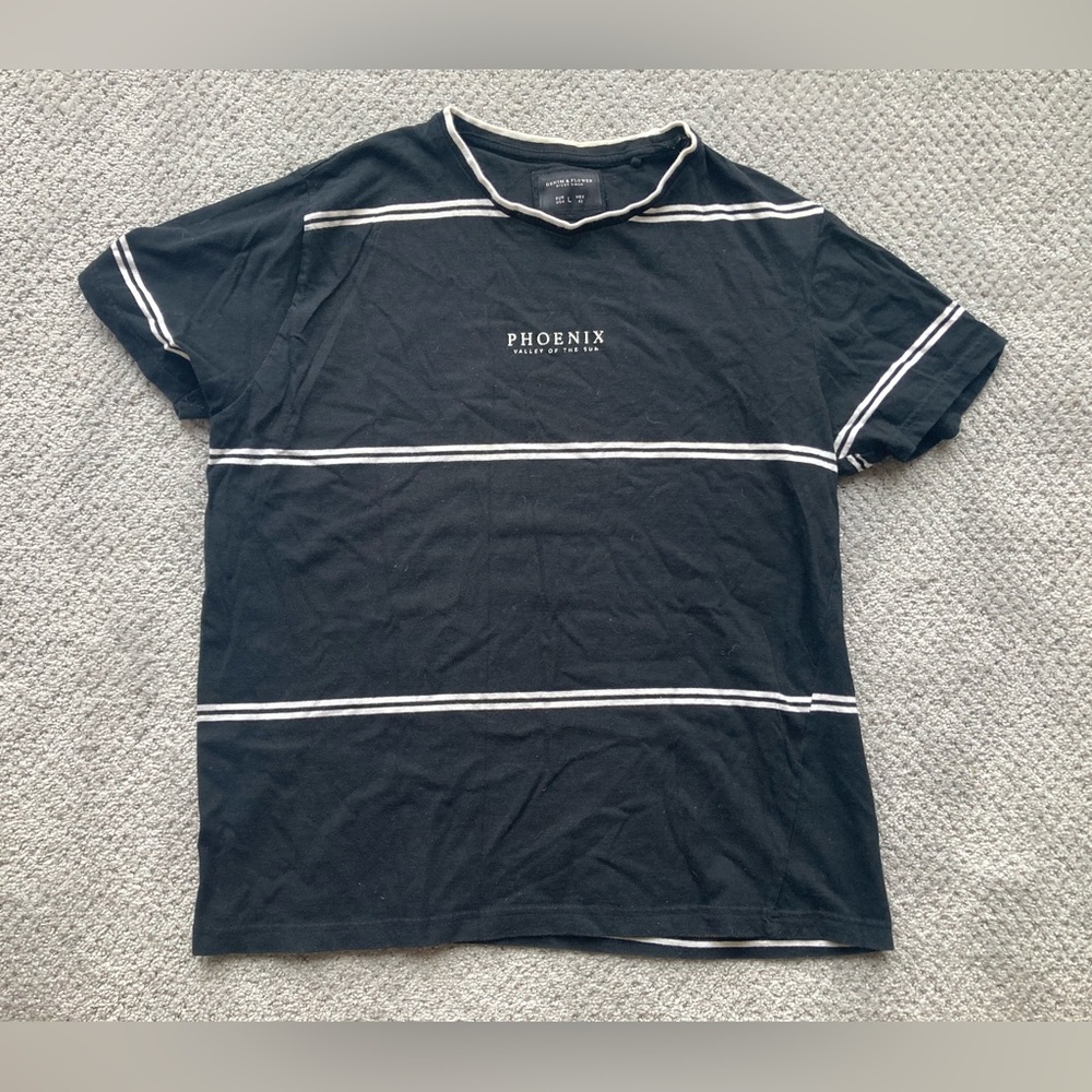 Denim & Flower Black Tee with White Stripe Detail - Men